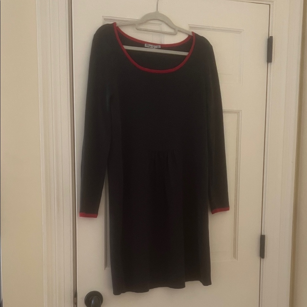 Eliza J Charcoal Gray Sweater Dress with Red Trim